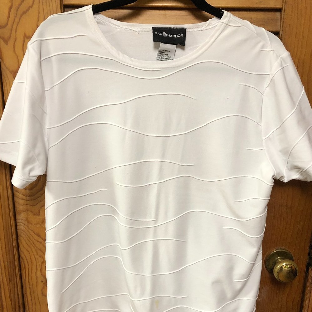 Sag Harbor White S/S Career/Casual Stretch Blouse Small